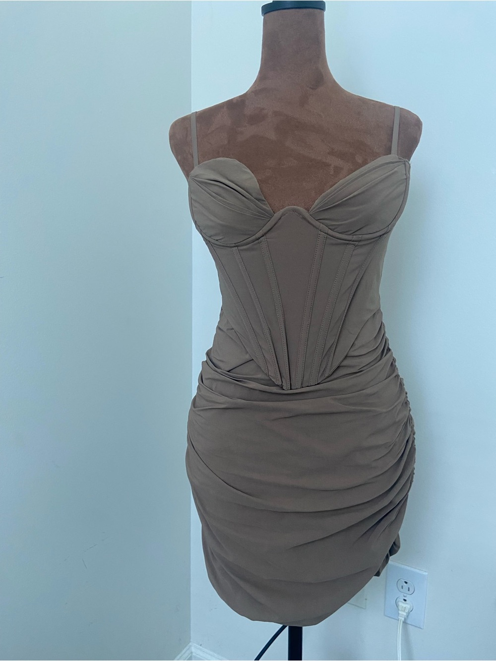 Baby Boo Ruched Corset Mini Dress in Taupe - Women